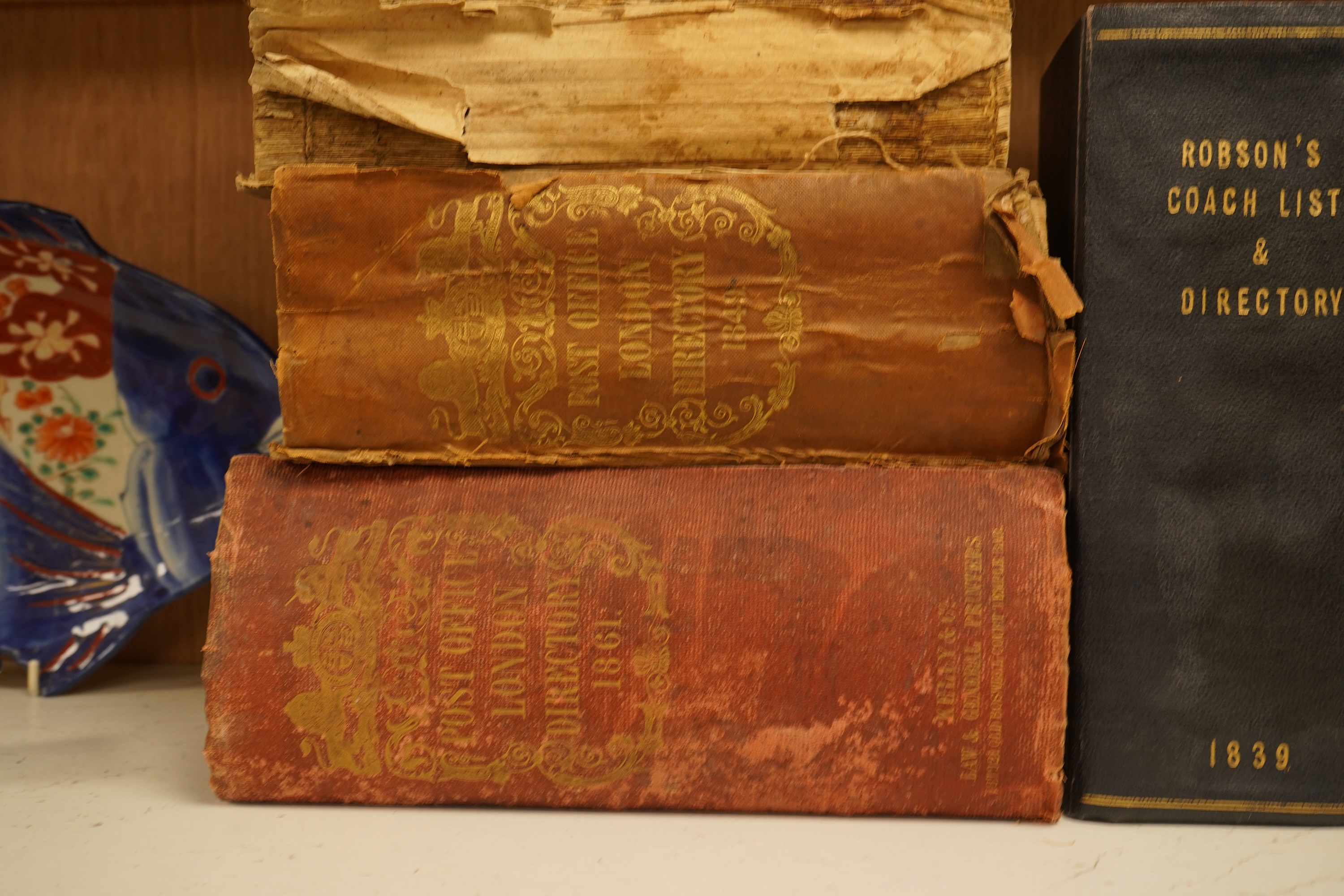 Critchett, B. - The Post Office and London Directory for 1832 ... newly rebound calf backed marbled boards, gilt ruled spine with red label, cr. 8vo.; Frederic Kelly's Post Office London Directory, 1849 ... folded plan;